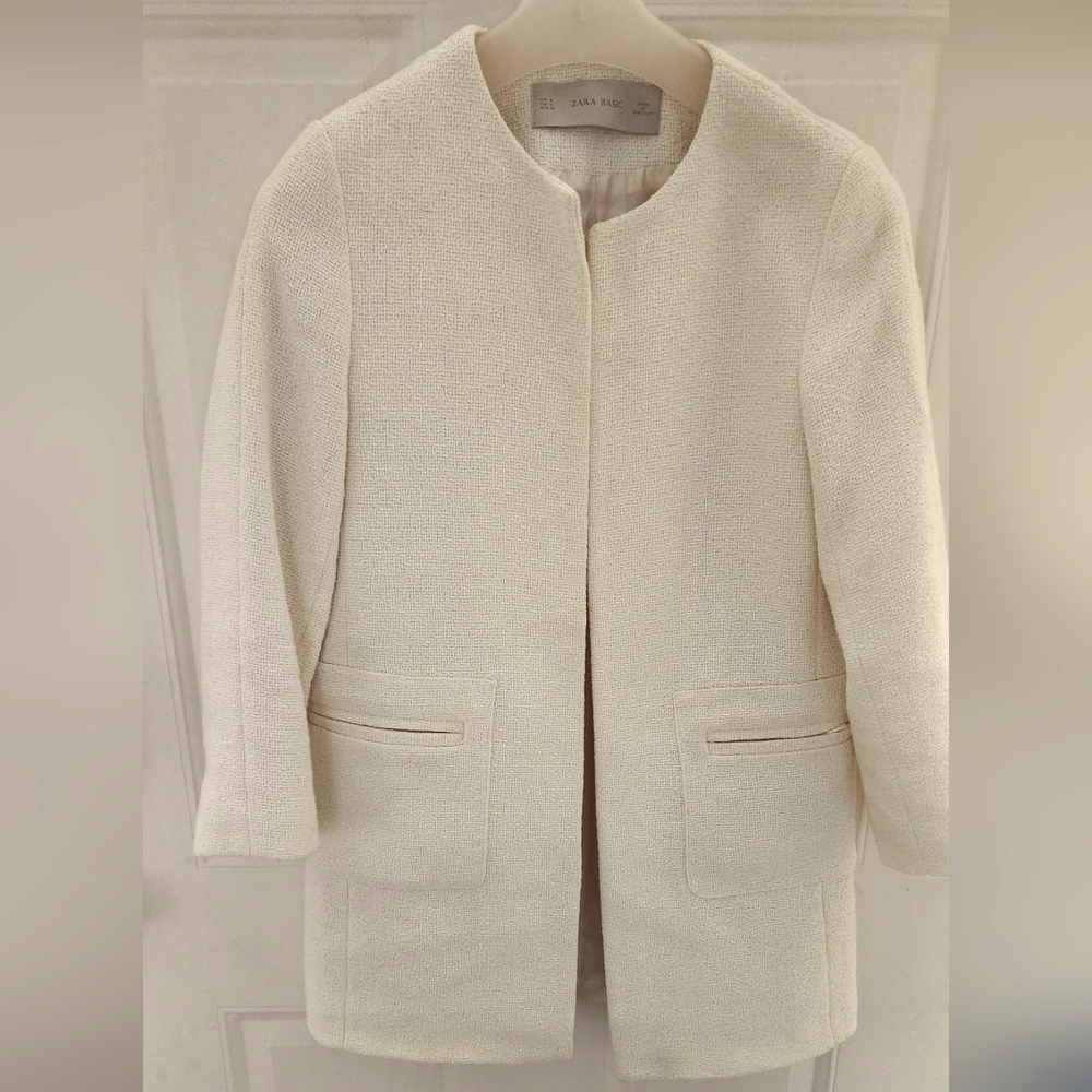 ZARA Women's Cream Off White Ivory Tweed Coat M